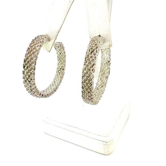 Tiffany & Co Somerset Hoop Earrings 1.75" Sterling Silver Estate TIF928 - Picture 1 of 6